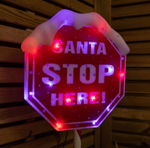 Samuel Alexander 1m Light up Red Santa Stop Here Sign with 30 Multi-Coloured LEDs
