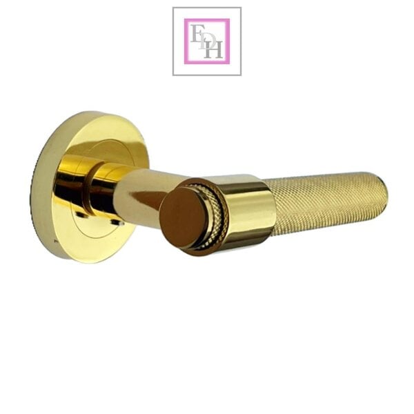 EDH Door Hardware Knurled Polished Brass Door Handles – Internal Lever Handle Packs with Fixings