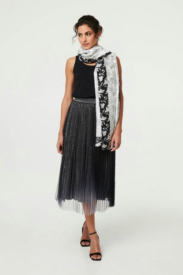 White | Reversible Floral Long Shawl Scarf
