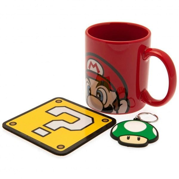 Super Mario Mario Mug and Coaster Set (Pack of 3) - Red/Yellow/Green