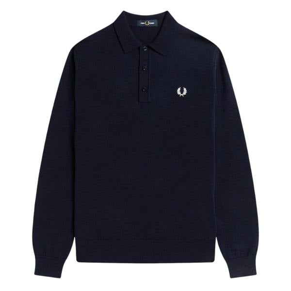 Fred Perry Classic Knitted Long Sleeve Navy Polo Shirt XS
