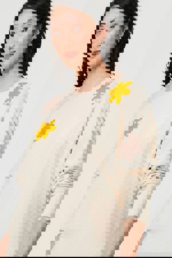 Beige | Floral Embellished Batwing Sleeve Jumper
