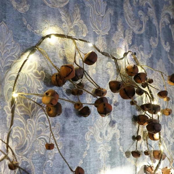15cm Pre-Lit Hanging Garland Decoration Rustic Bells with 20 Warm White LEDs image 5