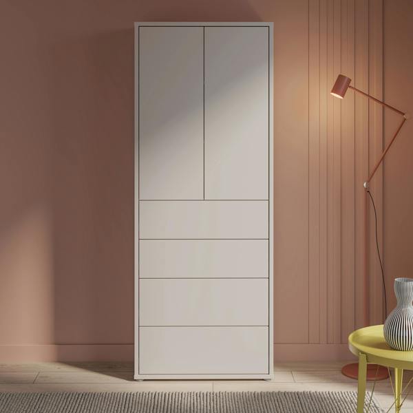 Furniture To Go Alice Springs Tall Storage Cabinet with Push-to-Open Doors & 4 Drawers in Sand