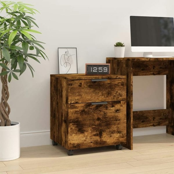 Berkfield Mobile File Cabinet with Wheels Smoked Oak 45x38x54 cm Engineered Wood