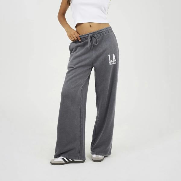 Brave Soul Charcoal Acid Wash Wide Leg Joggers - Charcoal Image 1