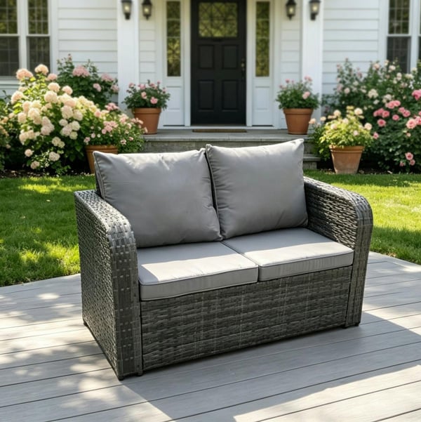 Fimous 2 Seater Curved Arm Rattan Love Sofa Patio Outdoor Garden Furniture With Cushion