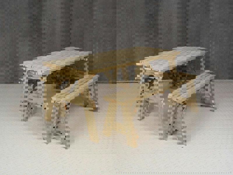 Victoria Space-Saving Picnic Table and Benches Set – Wooden Outdoor Dining Set for Gardens and Patios