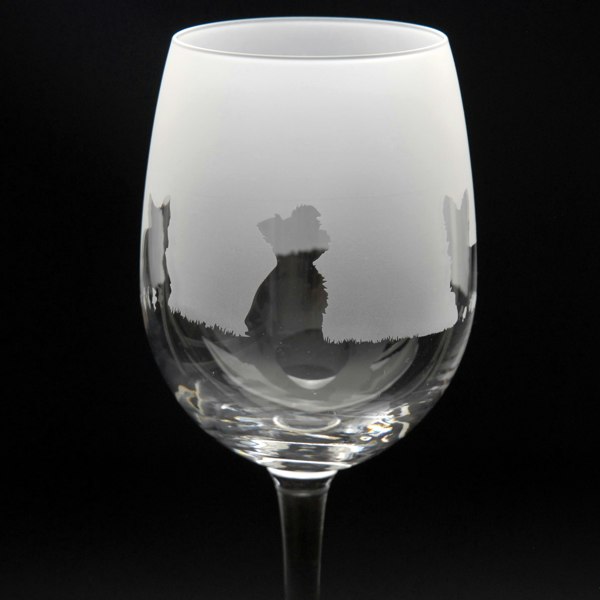 Glyptic Glass Art Yorkie Dog Crystal Wine Glass - Hand Etched/Engraved Gift