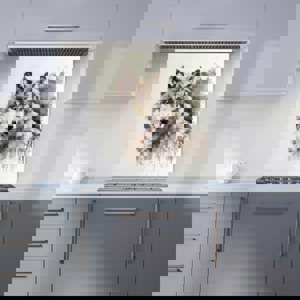 Warren Reed - Designer Loyal Wolf Watercolour Kitchen Splashback