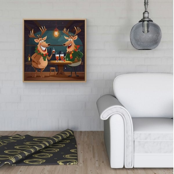 Warren Reed Reindeers Having A Beer Framed Canvas