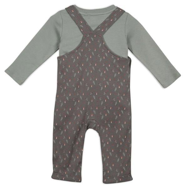 Mini Cuddles Baby Unisex Sprig Printed Dungaree 3pc Set, Multicolour