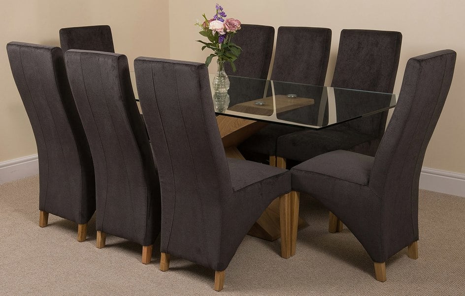 That's Furniture Valencia Oak Large Glass Dining Table & Lola Fabric Chairs