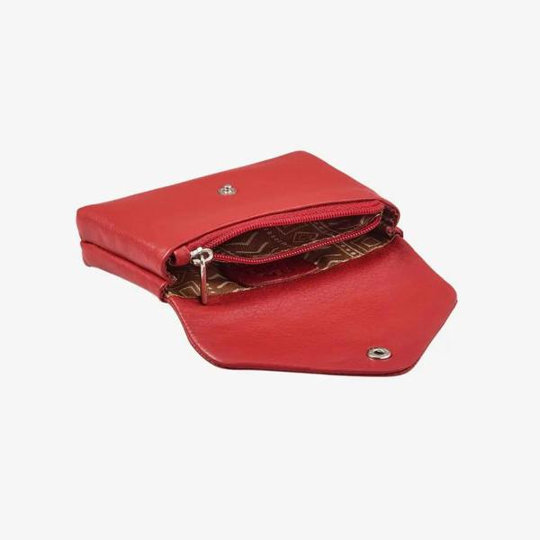 Red real leather envelope coin purse with zipped coin compartment 