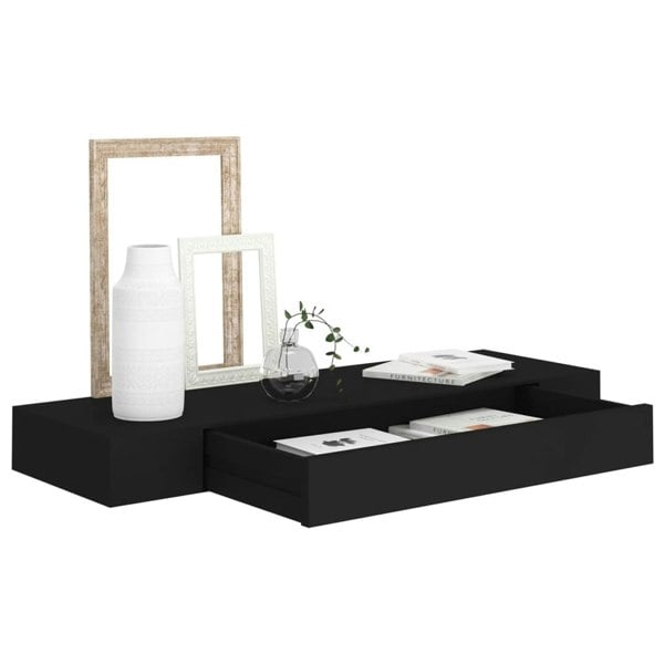 Berkfield Floating Wall Shelf with Drawer Black 80x25x8 cm