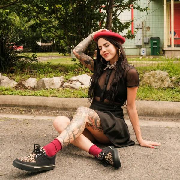 TUK Footwear TUK Pointed Creeper Sneaker Black Leopard Canvas Platform Shoes - A9180