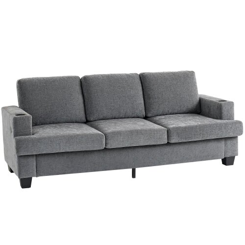 Wyld Haus Sefa Grey 3 Seater Sofa With Integrated USB Ports And Cup Holders