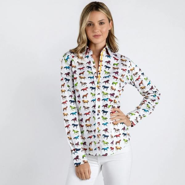 MULTI COLOURED GALLOPING HORSES WOMENS  PRINT SHIRT - Premium Men's Patterned Shirt by Claudio Lugli | Bold Design, Tailored Fit, Best Printed Shirts