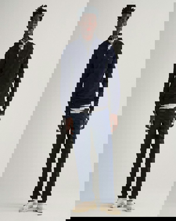 GANT Mens Cotton Pique Half Zip Jumper - 433 Evening Blue