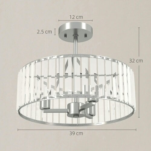 Bobobiy Crystal Ceiling Light Fixture, Semi Flush Mount Modern Crystal Chandelier Ceiling Light, E14 Base 3-Lights, Bulbs Not Included, Silver Tone