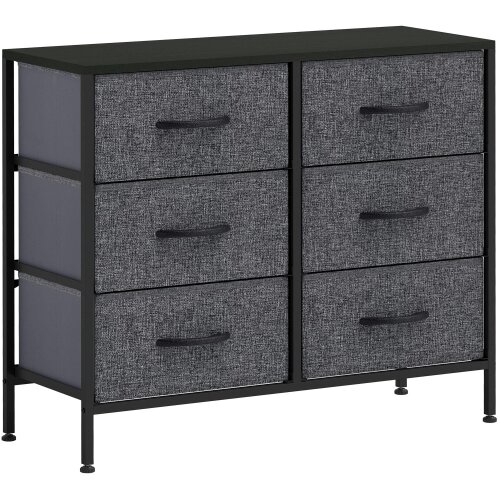 Wyld Haus Veroso Black Metal And Grey Fabric Black 6 Drawer Industrial Storage Dresser