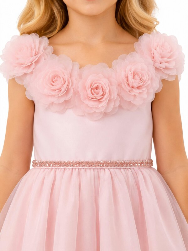 DRESS & Fleur Girls Embellished Tulle Dress with Headband in Pink