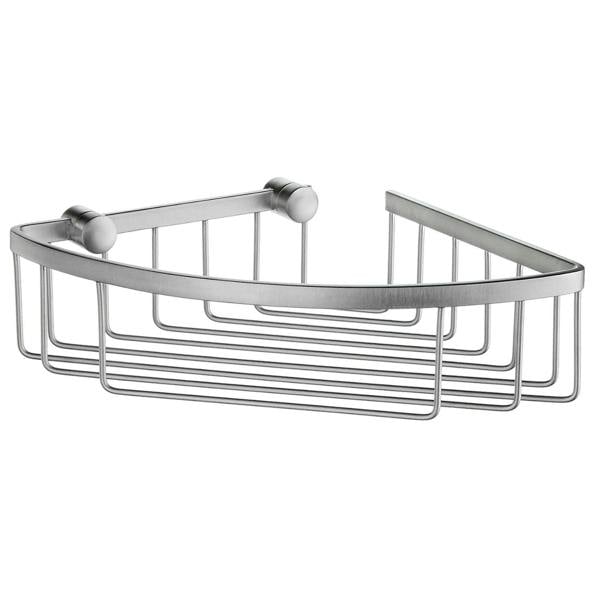 Brushed chrome corner shower basket