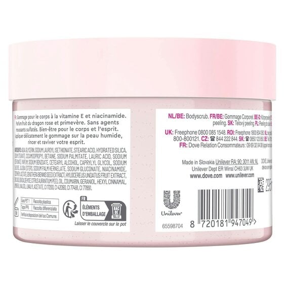 Dove Body+Mind Body Scrub 6x295ml Pink Dragon Fruit & Primrose Exfoliating Scrub