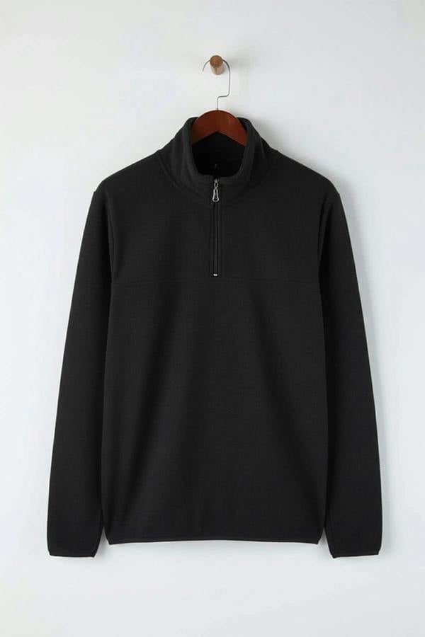 WOVCOR Regular Stand Collar Zippered Polar Fleece Men's Sweatshirt with Stitching Details