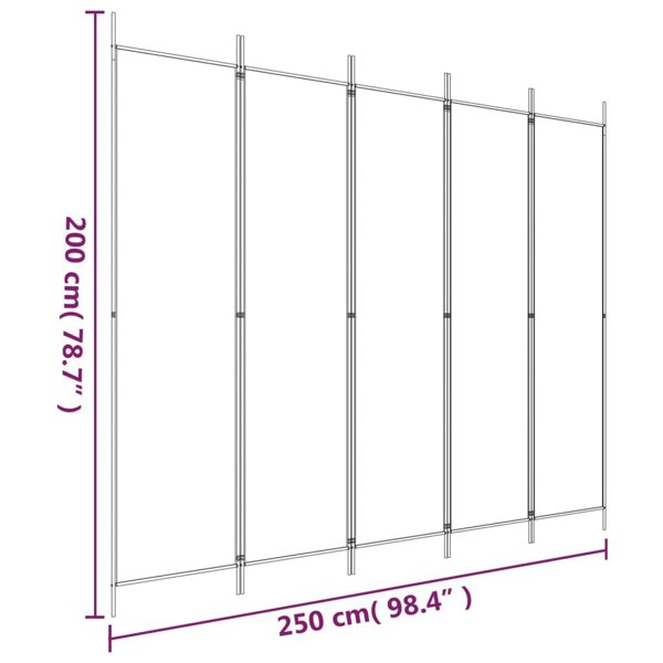 Berkfield 5-Panel Room Divider Brown 250x200 cm Fabric