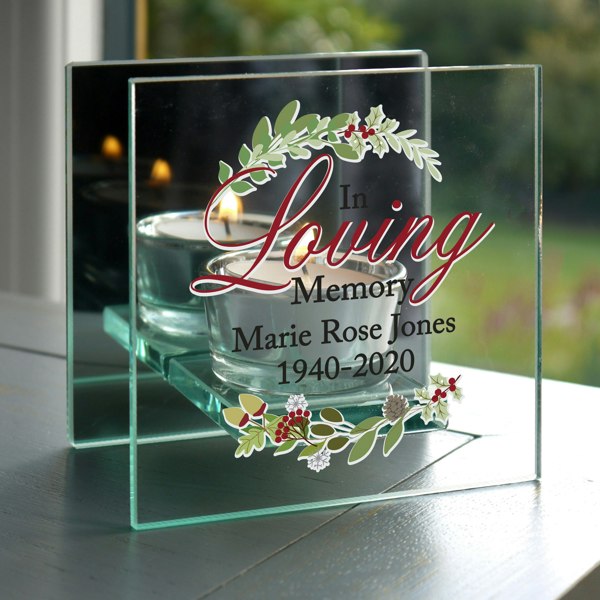 Personalised Memento Company Personalised In Loving Memory Christmas Mirrored Glass Tea Light Candle Holder
