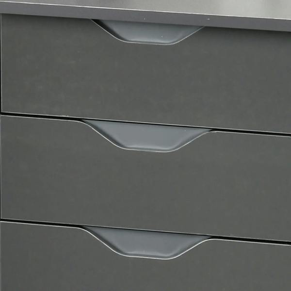 Grey desk drawer fronts with curved groove details, stacked drawers