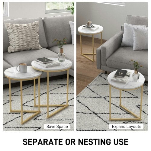 Wyld Haus Keroro Set Of 2 Nesting Tables Metal And Marble Effect White And Gold