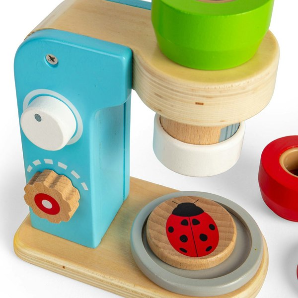 Bigjigs Toys Wooden Microscope - Includes 3 Lenses And 10 Wooden Discs