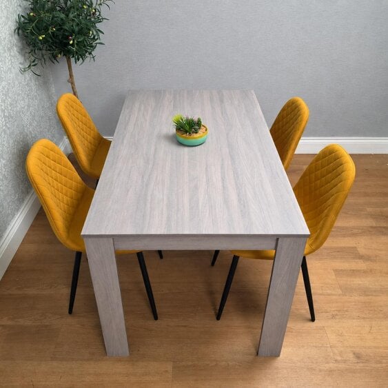Kosy Koala Modern Rectangle Dining Table Set With 4 Mustard Gem Chairs Dining Room Furniture