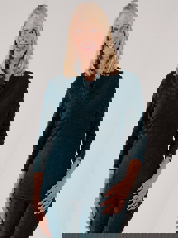 PennyPlain Ribbed Velour Cowl Neck Top- Peacock