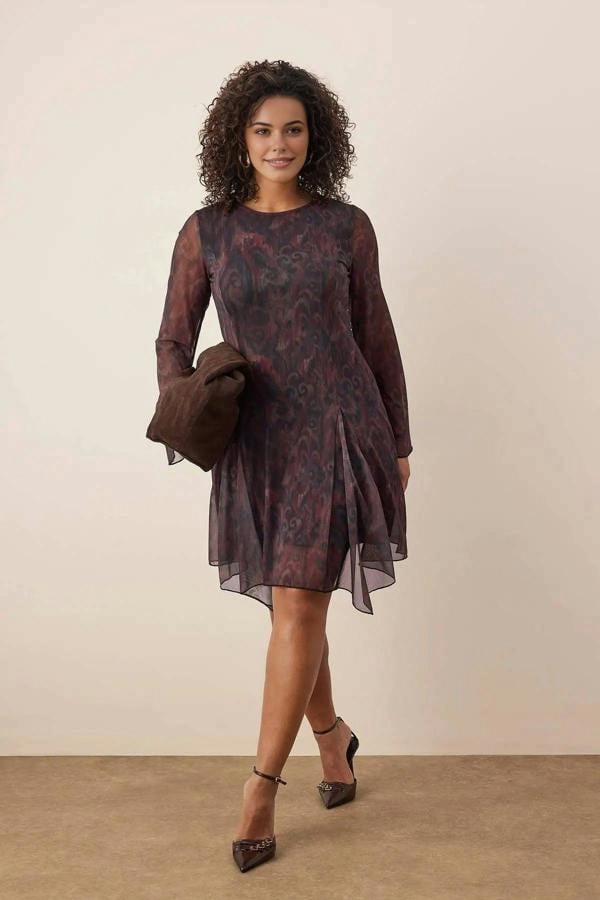 WOVCOR Patterned Asymmetrical Tulle Knit Plus Size Dress