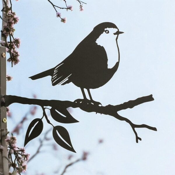 EDH Door Hardware Metal Robin Tree Silhouette – 18cm x 25cm | Decorative Metal Bird Wall Art & Garden Ornament | Hanging Décor for Outdoor