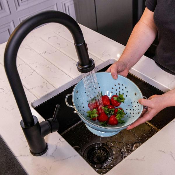 Flode Runda | Kitchen Sink Mixer with Pull out Spray | Matt Black | Round Head