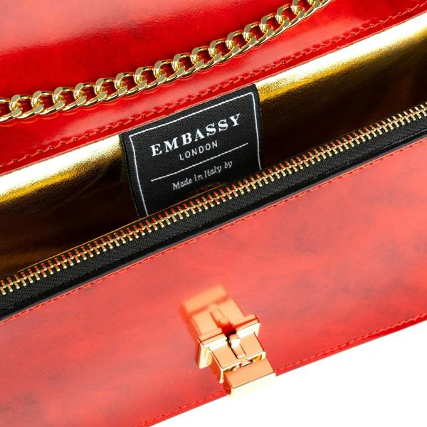 Embassy London Envy - Red - Women's leather flap clutch bag with strap