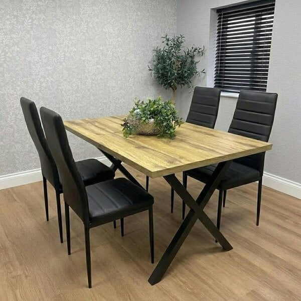 Kosy Koala Stone Effect Dining Table Set With 4 Black Faux Leather Chairs Dining Room Furniture