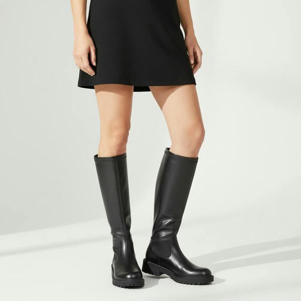 VIVA Harper: Womens Black Knee High Flat Riding Leather Winter Boots