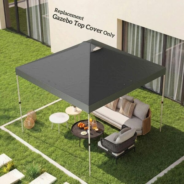Bobobiy Gazebo Roof Replacement UV50+ Waterproof Pop Up Canopy Cover with 8 Drainage Holes 3 x 3 m Dark Grey
