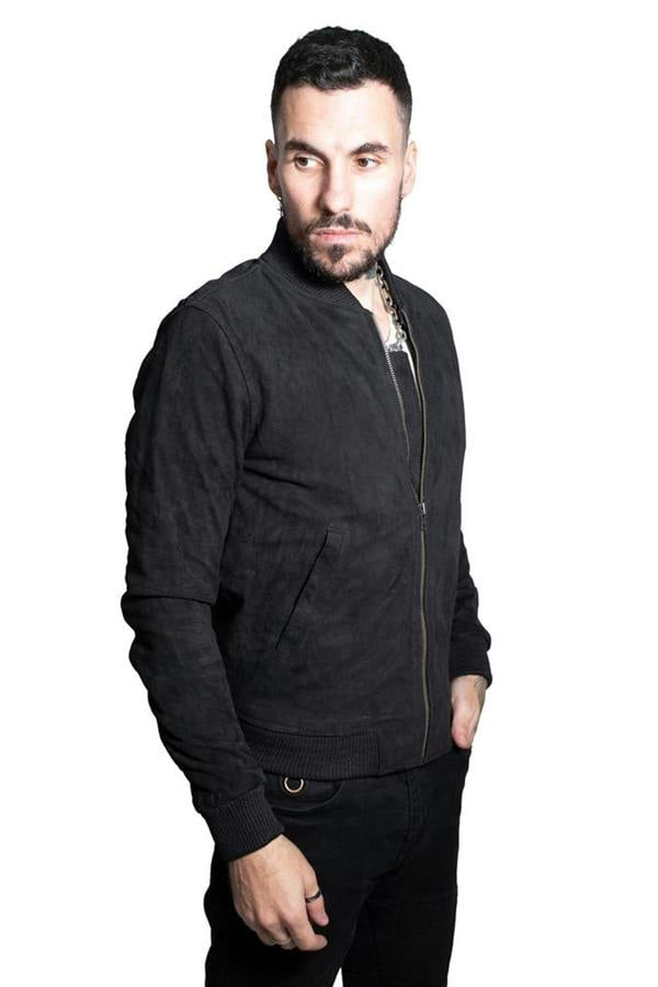 Infinity Leather Mens Retro Goat Suede Varsity Leather Bomber Jacket-Athens