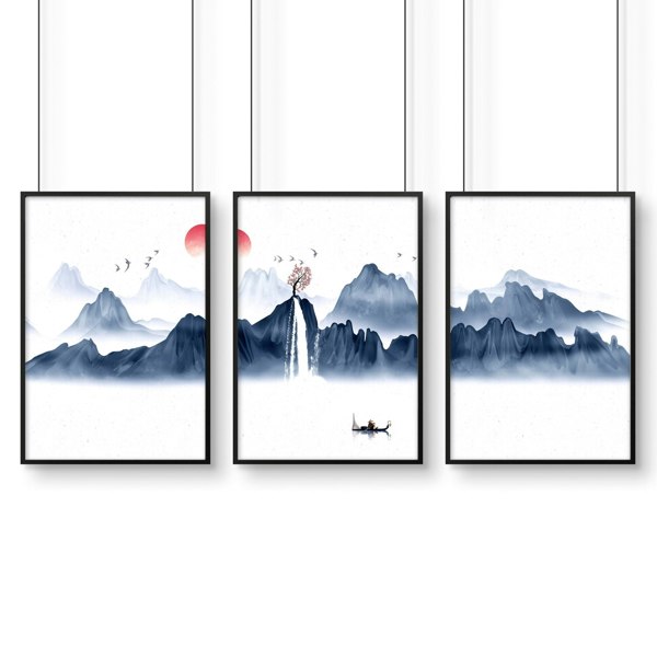 Zen decor for bedroom | set of 3 Japanese wall art prints