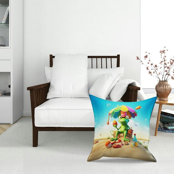 Warren Reed Frog On A Beach Holiday Floor Cushion