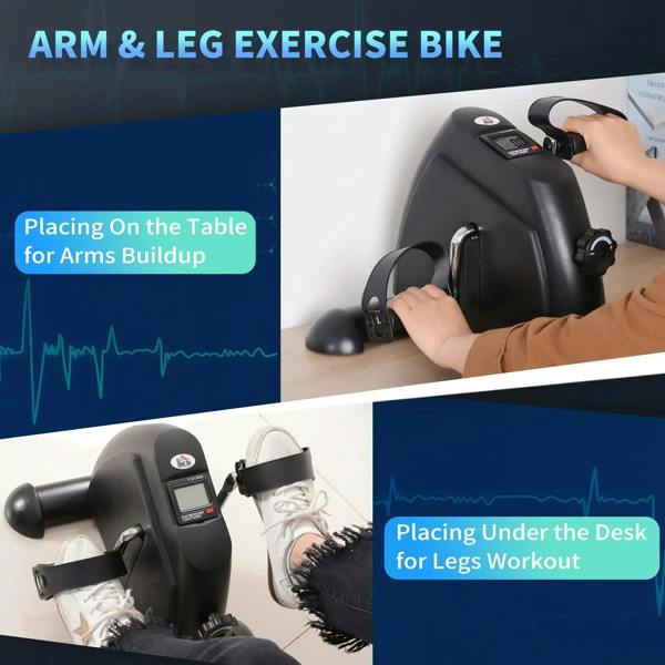 Black arm and leg mini exercise bike with LCD console and hand-held pedals