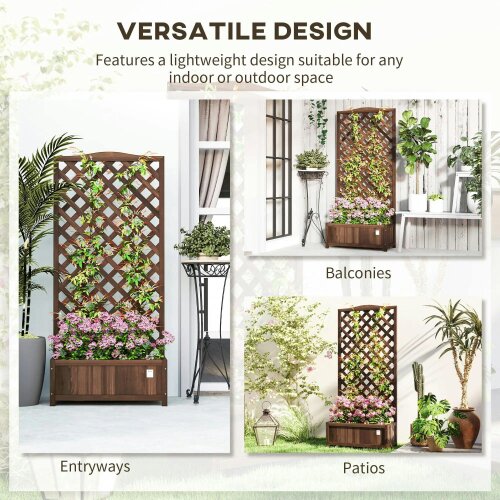 Bobobiy Wooden Planter with Trellis, Freestanding Raised Bed with Lattice, Outdoor Planter Box for Climbing Plants, 76 x 36 x 170 cm, Dark Brown