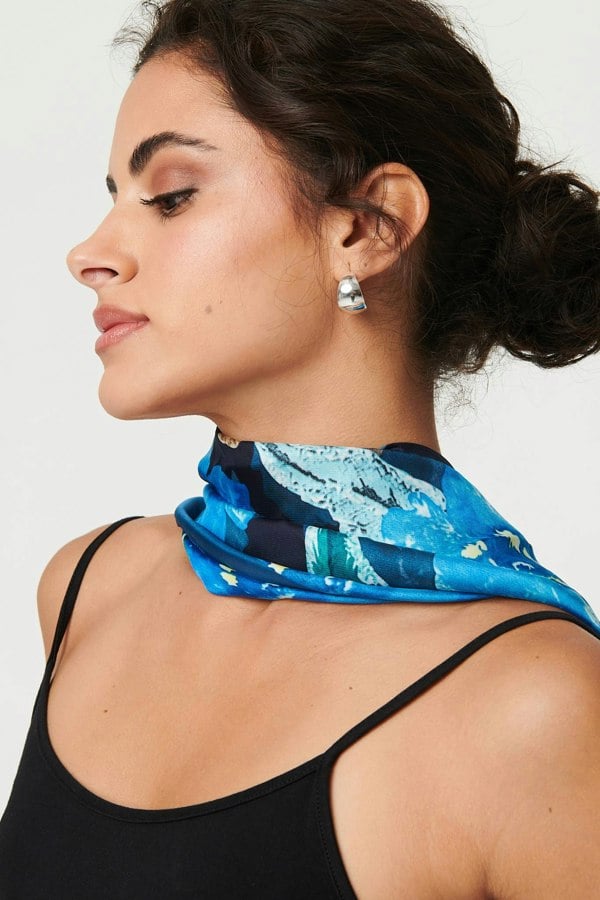 Blue | Floral Border Print Shawl Scarf
