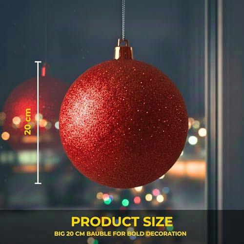Shatchi 2cm Red Glitter Christmas Bauble for Tree and Home Decor, Shimmering Hanging Ornament